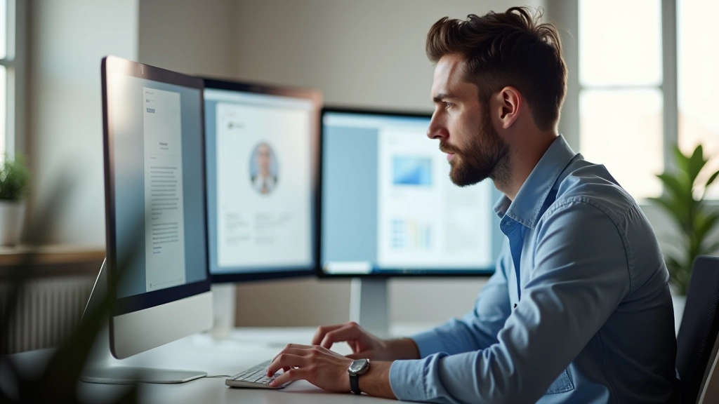 Designer profissional analisando layout de página com elementos destacados em ordem visual