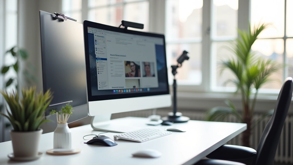 Espaço de trabalho de designer com computador e materiais de design em ambiente moderno